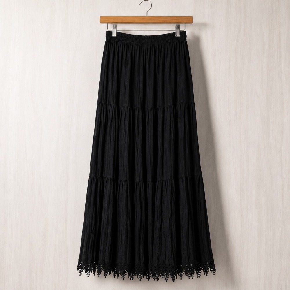 Double D Ranch Vintage Broomstick Maxi Skirt Womens M Black Western Boho - Picture 2 of 5